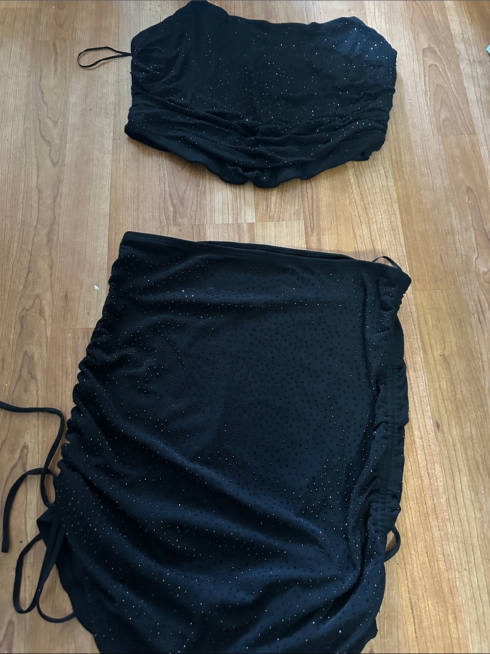 Black Sparkle Two-Piece Crop Top + Skirt Set